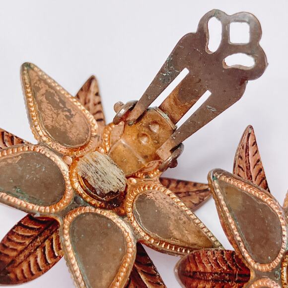 VTG 50s Mid Century Earrings Confetti Lucite Starburst Clip On Copper Finish - Picture 9 of 11